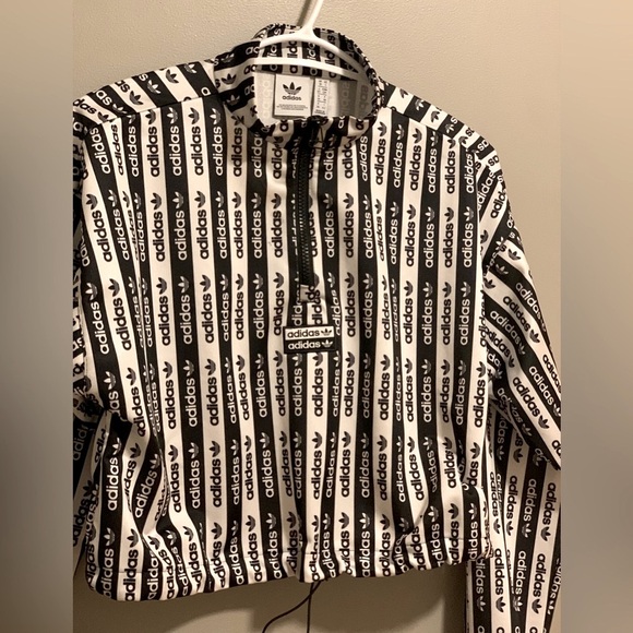 Adidas Logo Black and White Cropped Pullover Half Zip Sweater - Picture 6 of 10